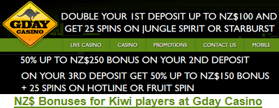 Gday New Zealand online casino bonuses